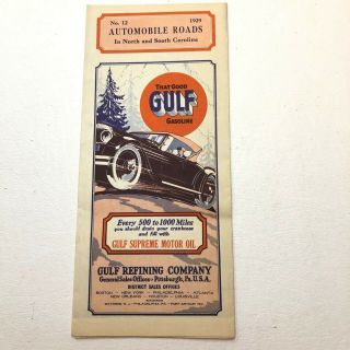 Vintage Map Automobile Roads Of North And South Carolina 1929 Gulf Oil Petrolian