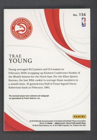 2018 - 19 Immaculate Gold Trae Young Hawks RPA RC 4 - Color Patch AUTO 4/10 2