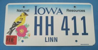 2004 Iowa License Plate Natural Resources With Goldfinch