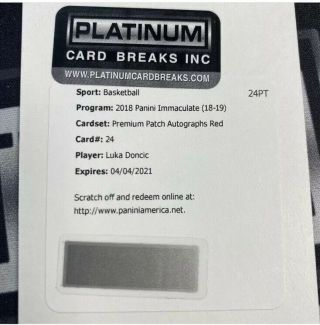 2018 - 19 Luka Doncic Immaculate Premium Patch Auto Red 