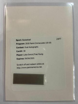 2018 - 19 Panini Immaculate Dual Rc Auto Redemption Luka Doncic / Trae Young /49