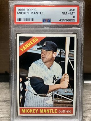 1966 Topps Mickey Mantle 50 Psa 8 Nm - Mt Absolutely Stunning And Centered Card