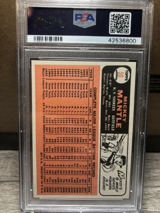 1966 Topps Mickey Mantle 50 PSA 8 NM - MT Absolutely Stunning And Centered Card 2