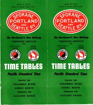Spokane,  Portland & Seattle Railway,  System Passenger Time Table June 9,  1957