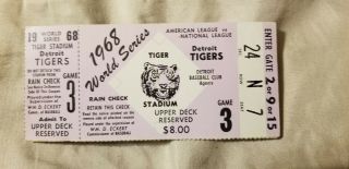 1968 World Series Game 3 Ticket Detroit Tigers Rare