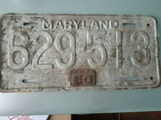 Vintage 1948 Maryland License Plate With 50 Tag No Paint 629 - 513
