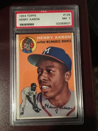 1954 Topps Baseball Card 128 Hank Henry Aaron Rookie Graded Psa 7 Nm,  Braves Rc