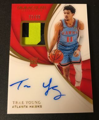 2018 - 19 Panini Immaculate Trae Young Rookie Patch Auto Rc Rpa 73/99
