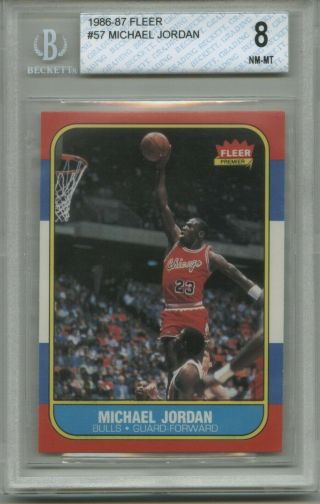 1986 Fleer Michael Jordan Rc 57 Bgs 8 Rookie Chicago Bulls Hof G.  O.  A.  T.  Beauty