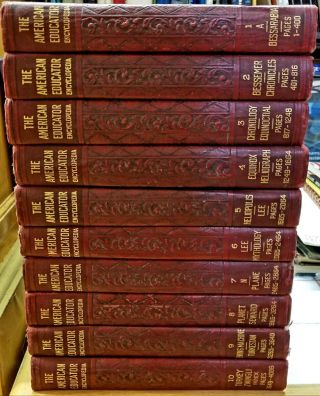Tooled Leather Bound The American Educator Encyclopedia 1947 Set Volumes 1 - 10