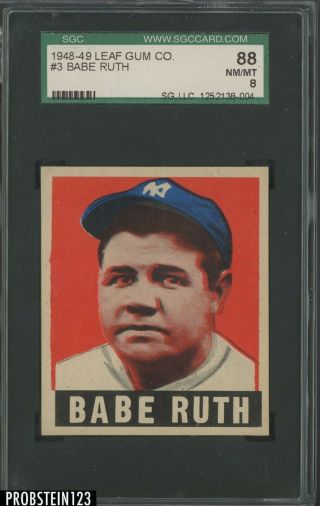 1948 Leaf 3 Babe Ruth York Yankees Hof Centered Sgc 88 8 " Sharp Corners "