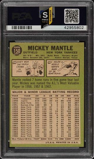 1967 Topps Mickey Mantle 150 PSA 8 NM - MT (PWCC - S) 2