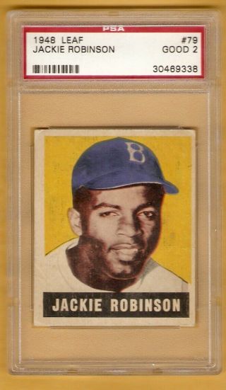Jackie Robinson Rookie Psa 2 1948 Leaf 79 Brooklyn Dodgers Good Hof Mvp