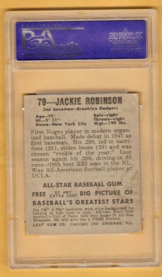 JACKIE ROBINSON ROOKIE PSA 2 1948 LEAF 79 BROOKLYN DODGERS GOOD HOF MVP 2