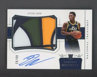 2017 - 18 National Treasures Donovan Mitchell Rpa Rc 4 - Color Logo Patch Auto /49