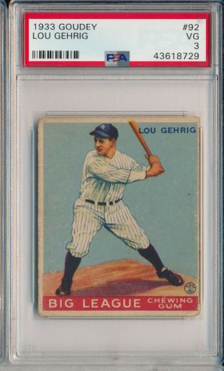 1933 Goudey 92 Lou Gehrig - Psa 3 Vg (svsc)