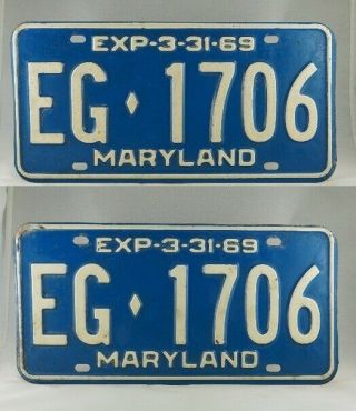 1968 Maryland Passenger License Plate Pair -
