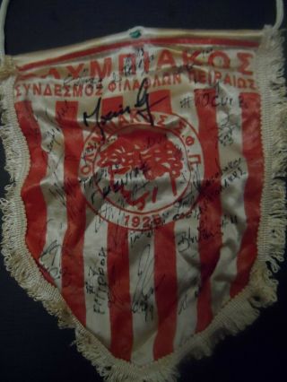 Olympiakos Vintage Signed Pennant From Different Players Greek Football Greek Ba