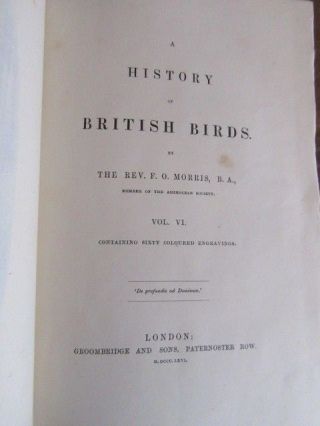 1866 A HISTORY OF BRITISH BIRDS VOL VI MORRIS 60 COLOUR PLTS ORNITHOLOGY OOLOGY 3