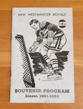 Westminster Royals Pchl Hockey Souvenir Program 1951 - 52 Signed
