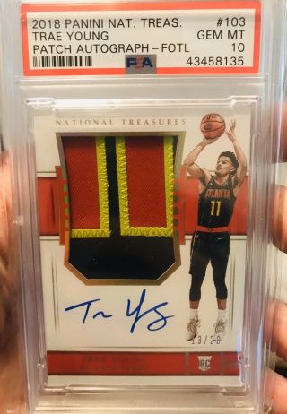 Trae Young 2018 National Treasures Fotl Rookie Patch Auto 13/20 Psa10 Pop1 ❄️