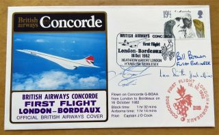 Concorde G - Boaa 1982 Flown Cover Signed By Cook,  Smith & Brown London Bordeaux