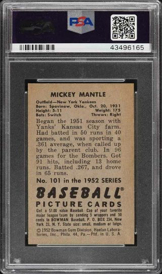 1952 Bowman Mickey Mantle 101 PSA 8 (oc) NM - MT (PWCC) 2