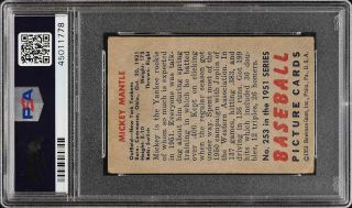 1951 Bowman Mickey Mantle ROOKIE RC 253 PSA 2.  5 GD,  (PWCC) 2