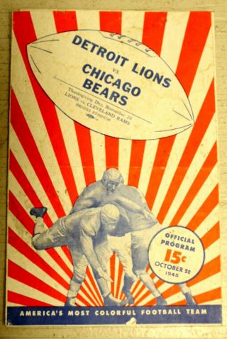 October 28 1945 Nfl Football Program Detroit Lions Vs Chicago Bears Program