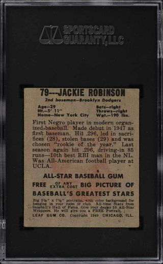 1948 Leaf Jackie Robinson ROOKIE RC 79 SGC 4 VGEX (PWCC) 2