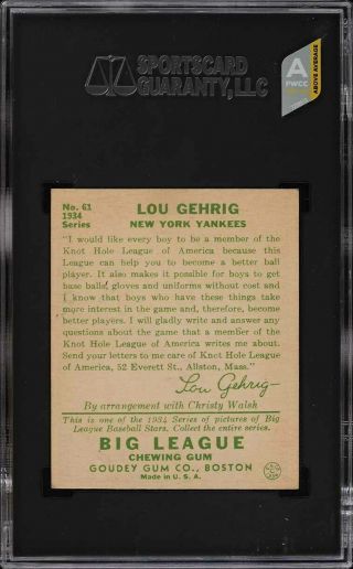 1934 Goudey Lou Gehrig 61 SGC 7 NRMT (PWCC - A) 2