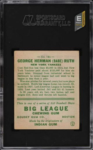 1933 Goudey Babe Ruth 144 SGC 2.  5 GD,  (PWCC - E) 2
