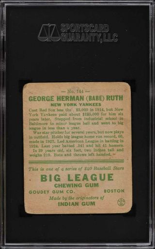 1933 Goudey Babe Ruth 144 SGC 1.  5 (PWCC) 2