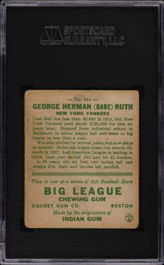 1933 Goudey Babe Ruth 144 SGC 1 PR (PWCC) 2