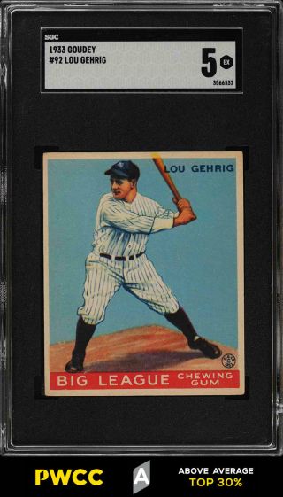 1933 Goudey Lou Gehrig 92 Sgc 5 Ex (pwcc - A)