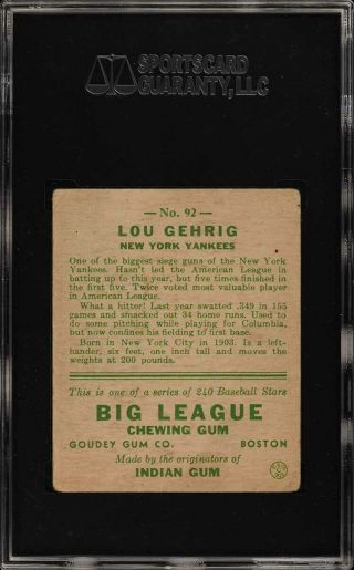 1933 Goudey Lou Gehrig 92 SGC 3 VG (PWCC) 2