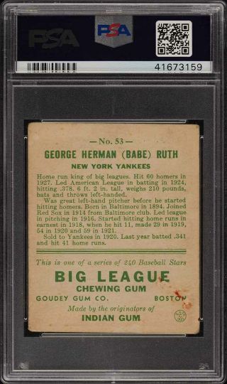1933 Goudey Babe Ruth 53 PSA 2 (mk) GD (PWCC) 2