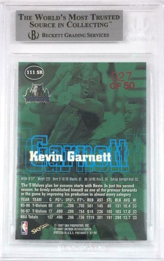 Kevin Garnett 1997 - 98 SkyBox Premium Star Rubies 111 27/50 BGS 9 Timberwolves 2
