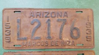 Three 1939 Arizona License Plates Marcos De Niza County 2