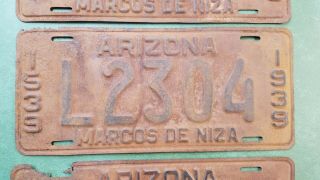 Three 1939 Arizona License Plates Marcos De Niza County 3