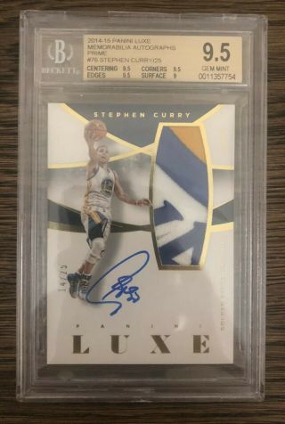 2014 - 15 Panini Luxe Stephen Curry Warriors 3 Color Patch 14/25 Bgs 9.  5 Auto 10