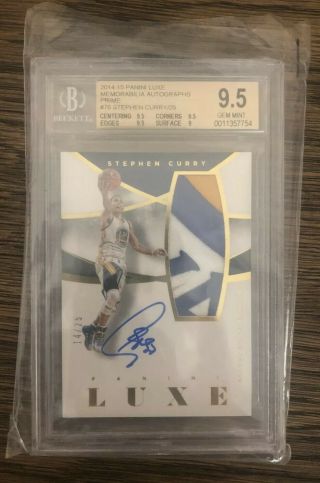 2014 - 15 Panini Luxe Stephen Curry Warriors 3 Color Patch 14/25 BGS 9.  5 Auto 10 3