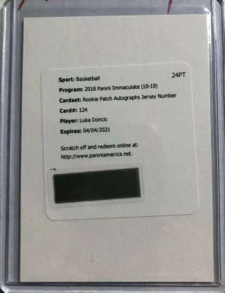 2018 - 19 Immaculate Luka Doncic Rookie Patch Autograph Jersey Number D /77 Rpa