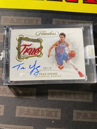 2018 - 19 Panini Flawless Trae Young True Rpa /10 Logo Patch Rookie Auto
