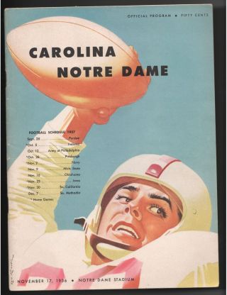 11/17 1956 Notre Dame Carolina Football Program Paul Horning Bronko Nagurski Ex
