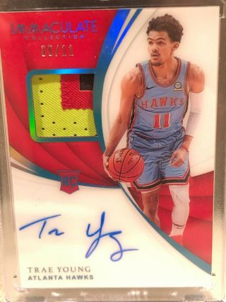 2018 Panini Immaculate Trae Young 3 Clr Patch Jersey Auto Autograph Acetate 5/11