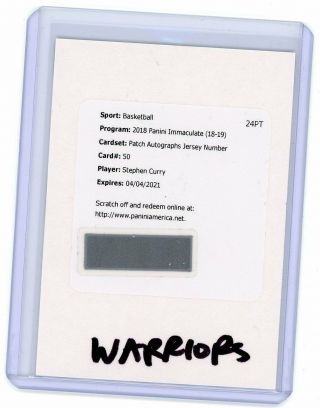 2018 - 19 Immaculate Stephen Curry Autograph Auto Patch Jersey Number Redemption