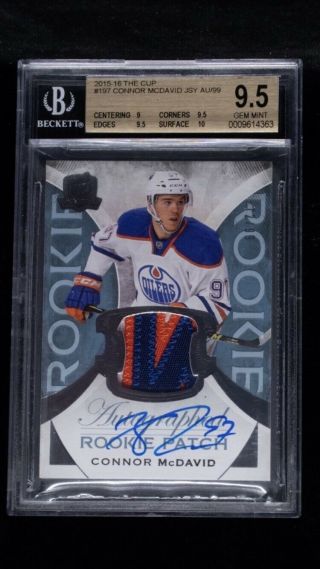 2015 - 16 Ud The Cup Connor Mcdavid Rc 3 - Color Patch Auto /99 Bgs 9.  5 W/ 10 Pop 20