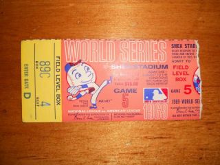 1969 World Series Ticket Stub Shea Stadium Game 5 Mets Torn End