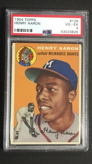 1954 Topps 128 Hank Aaron Rookie Card Psa Vg - Ex4 High End Beautifully Centered